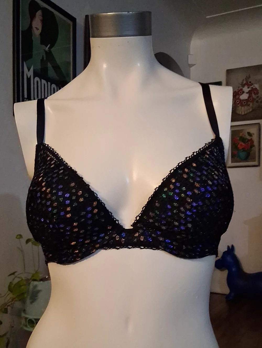 Savage X Fenty Black With Metallic Blue & Gold Push-Up Bra